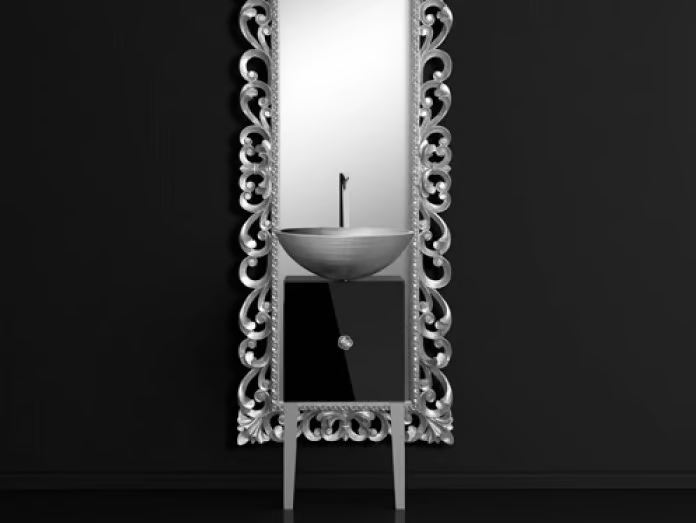 MONNALISA PRESTIGE VENICE BLACK/SILVER - Single wooden vanity unit with mirror _ Glass Design